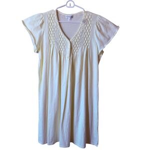 Miss Elaine Yellow Pointelle Smocked Nightgown Floral Embroidery Lace Trim L